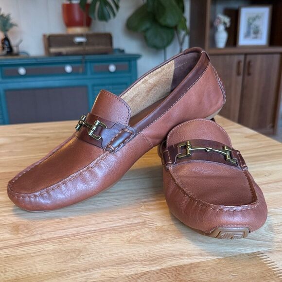 Cole Haan Tan Leather Loafers with Gold Accent - Picture 1 of 11